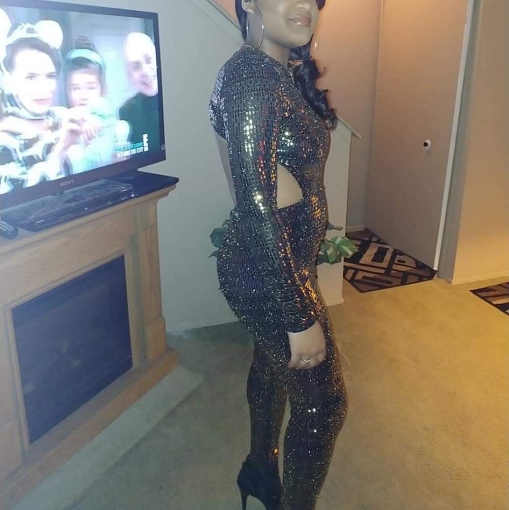 Black and Gold Fashion Nova Backless Sequin Jumper